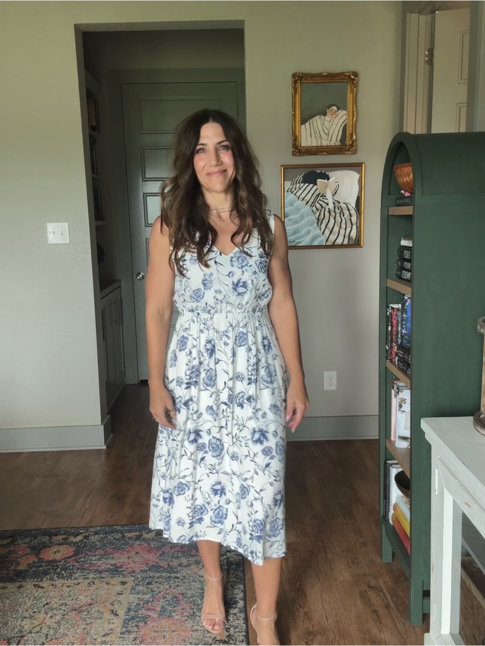 Cynthia Rowley White Midi Dress with Blue Floral Print